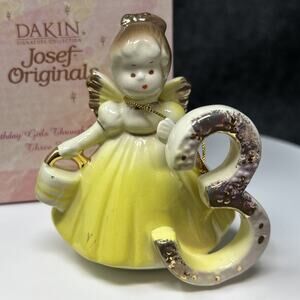 Vintage Josef Originals Birthday Girl Age 3 Figurine Yellow Dress Dakin Japan